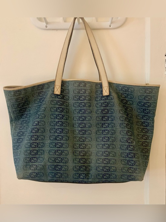 Gucci Handbags - Gucci Canvas Tote Bag with Repeating Logo Pattern - Blue
